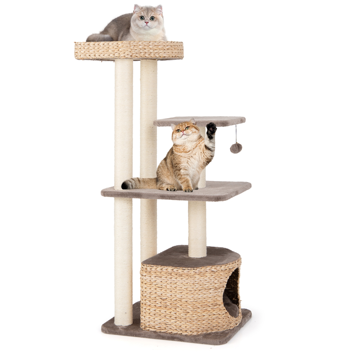 Gymax 52'' Cattail Cat Tower w/ Sisal Scratching Posts Perch Dangling Ball Cat Tree