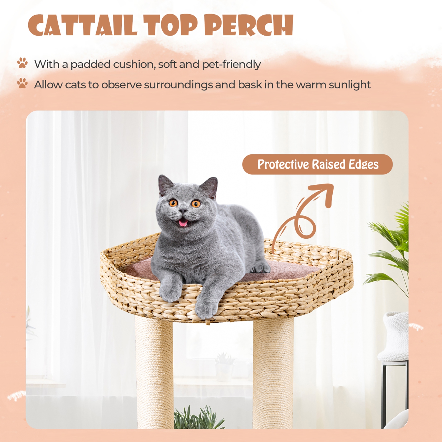 Gymax 52'' Cattail Cat Tower w/ Sisal Scratching Posts Perch Dangling Ball Cat Tree