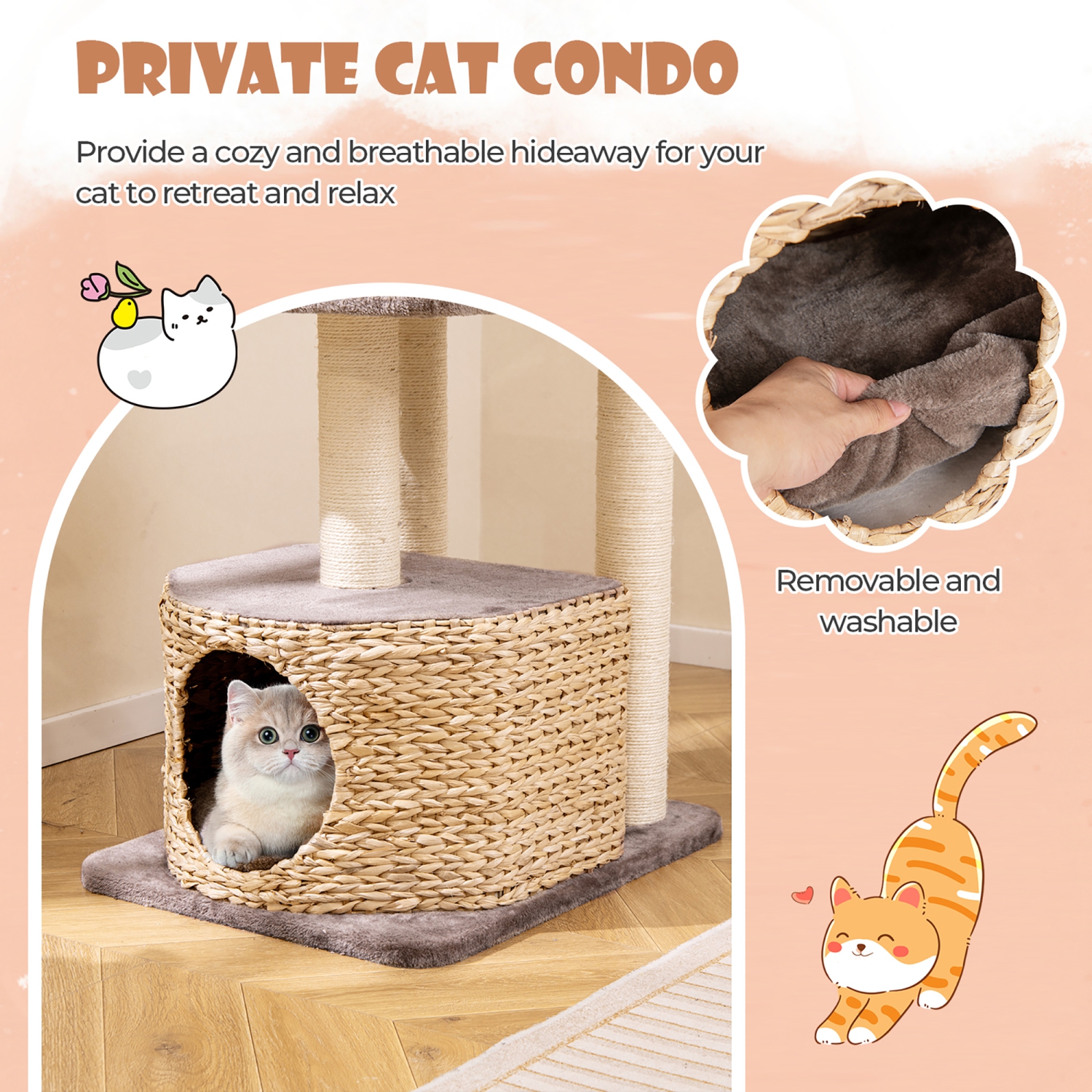 Gymax 52'' Cattail Cat Tower w/ Sisal Scratching Posts Perch Dangling Ball Cat Tree