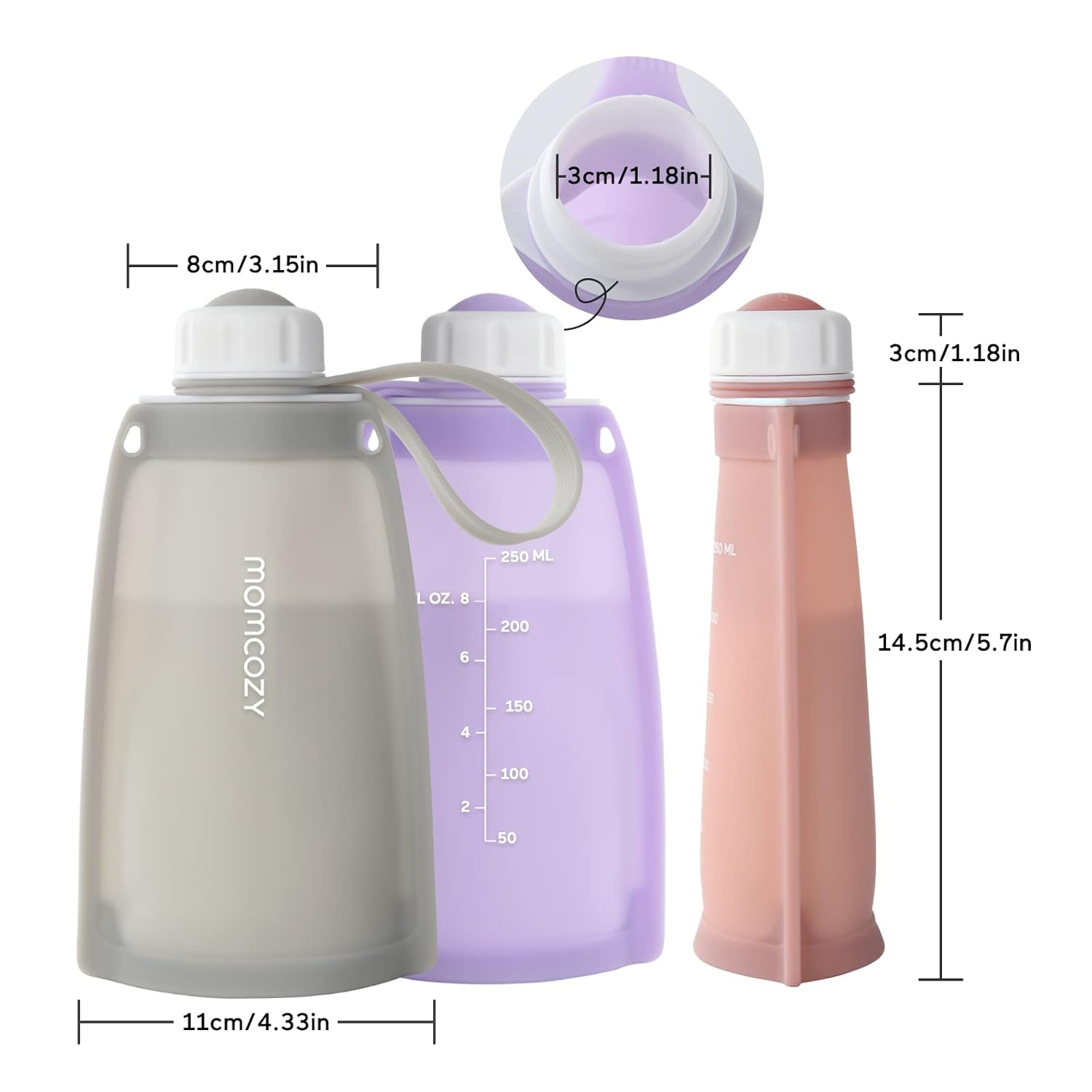 Momcozy Silicone Breastmilk Storage Bags, Reusable Breastmilk Freezer Storing Bags for Breastfeeding, 8.5oz/250ml Breast Milk Saver, Leakproof Baby