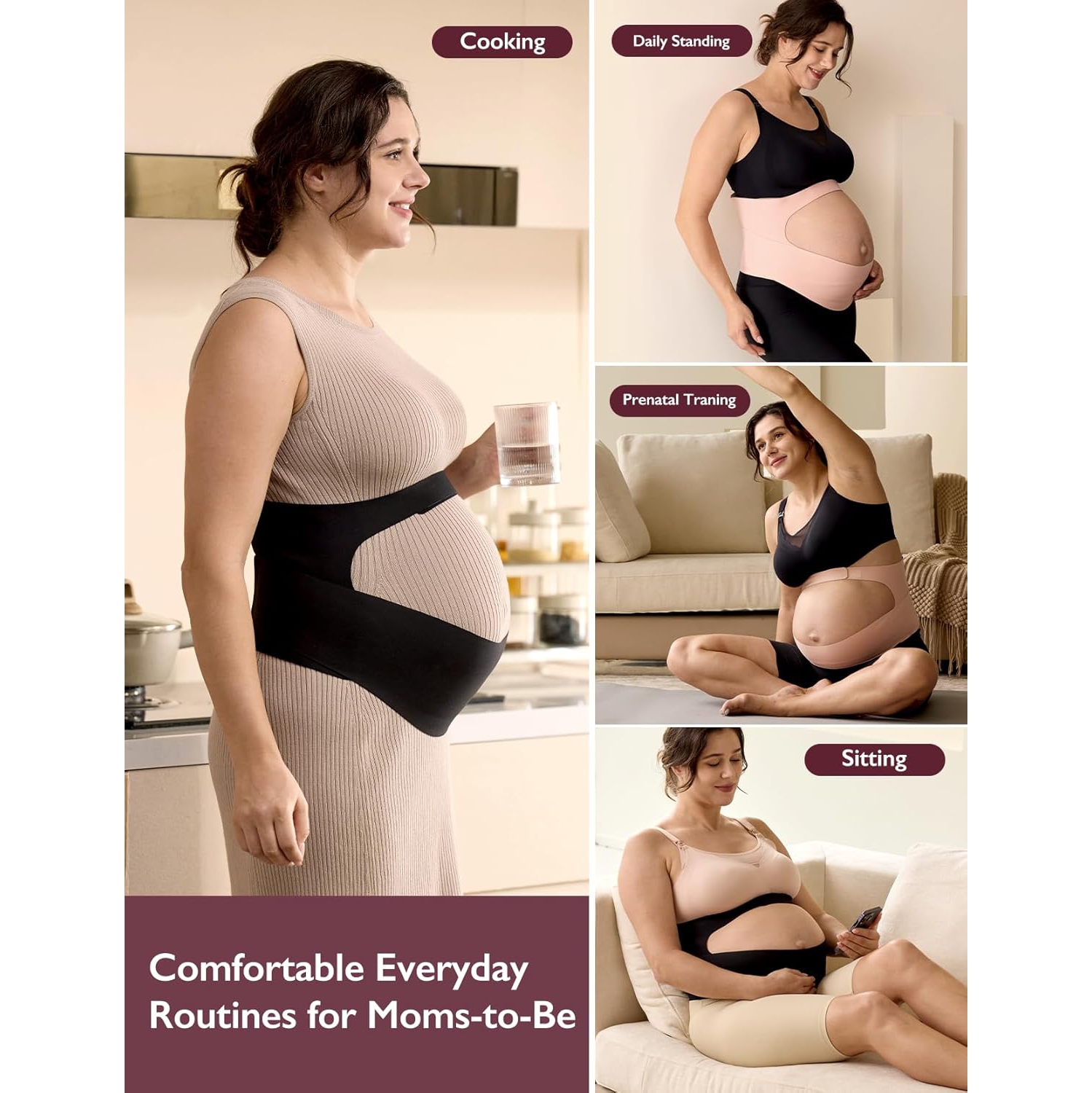 Bande pour le ventre de grossesse Momcozy, bande pour le ventre de maternité CozySupport Ergonest, ceinture de grossesse invisible pour le dos,