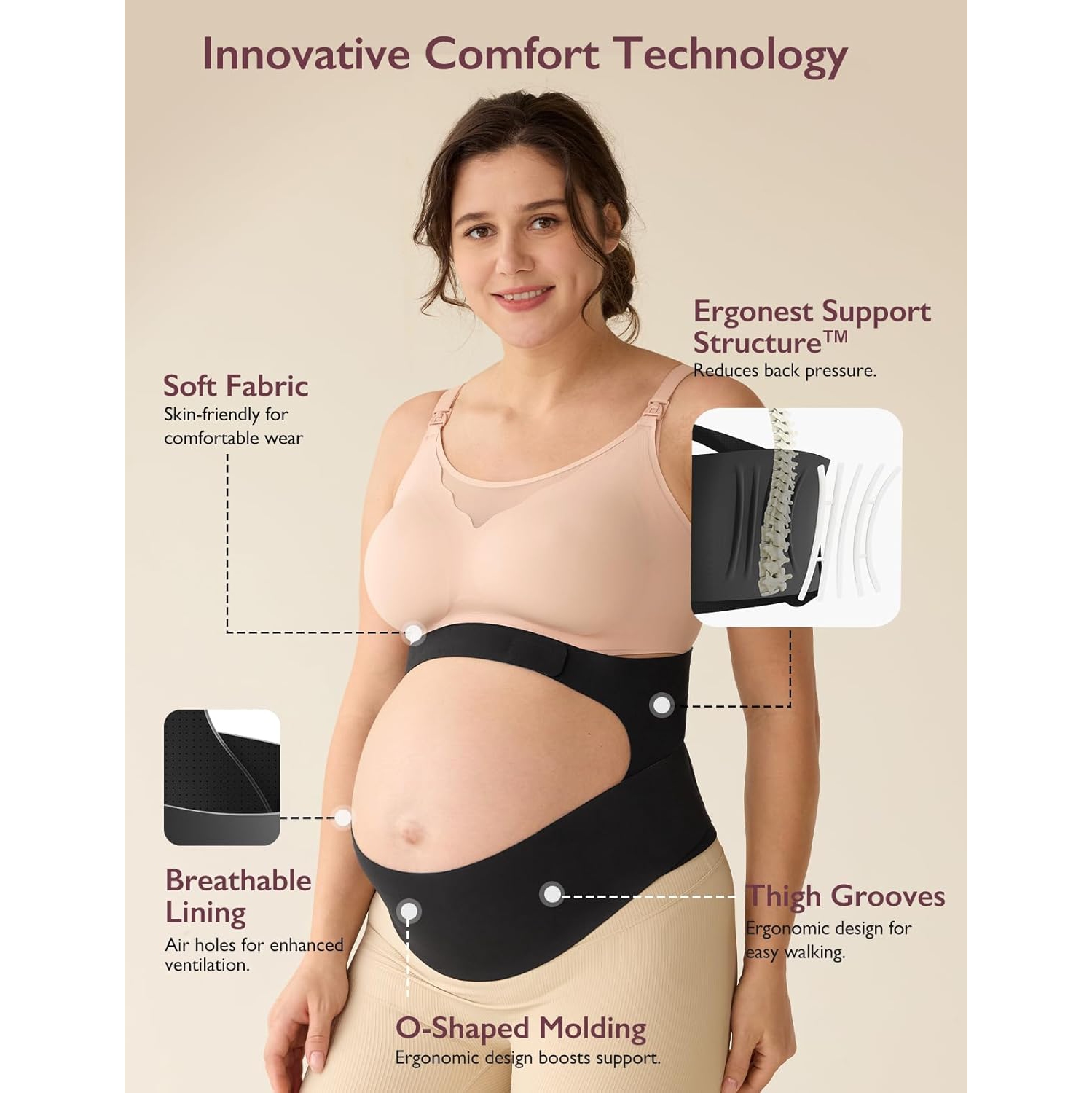 Momcozy Pregnancy Belly Band, CozySupport Ergonest Maternity Belly Band, Invisible Pregnancy Belt for Back, Abdomen, Waist，M Size