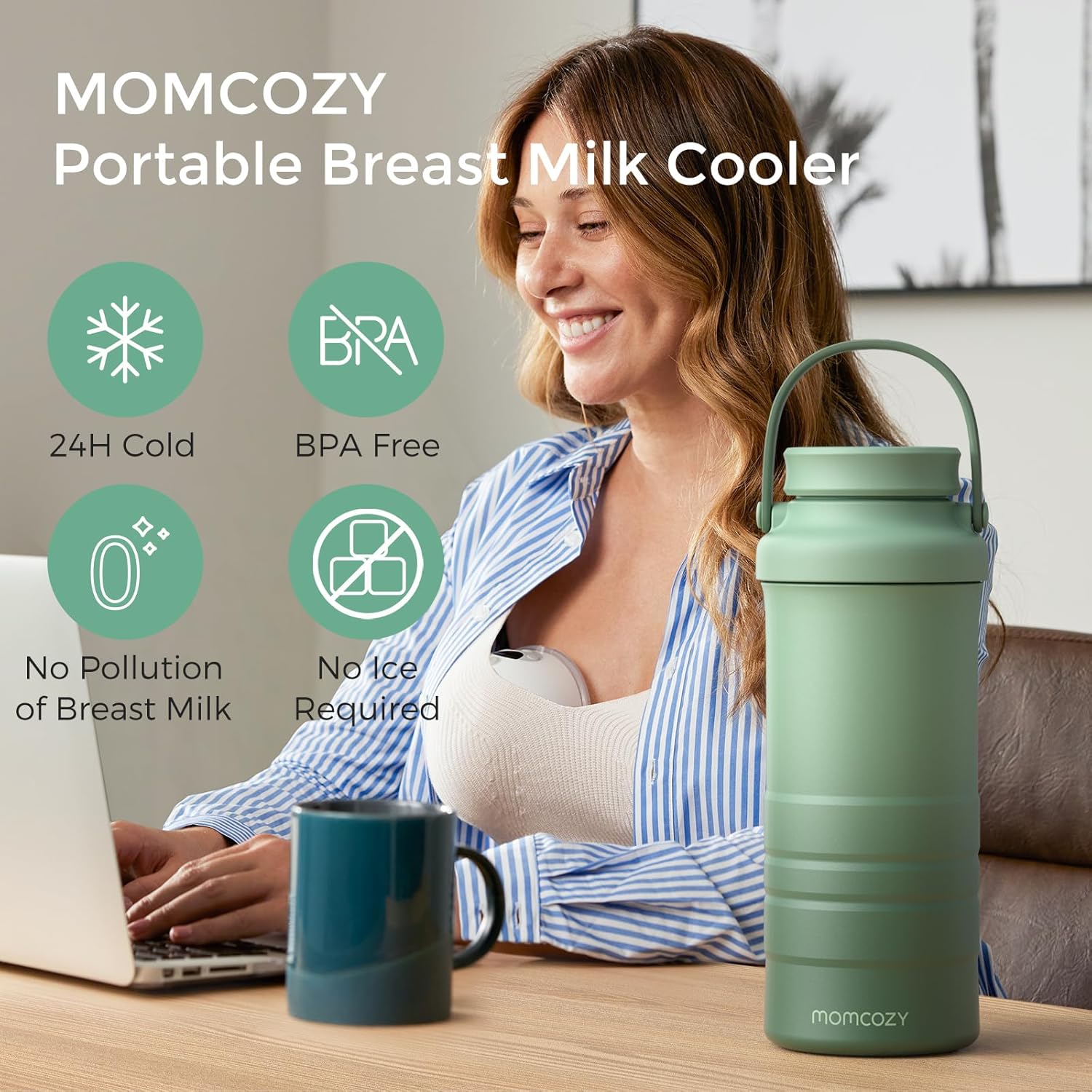 Momcozy All-in-one M5 Wearable Breast Pump, Hands-Free Electric Breast Pump & 22oz Portable Breast Milk Cooler for Outdoor, 360°Total Cooling for