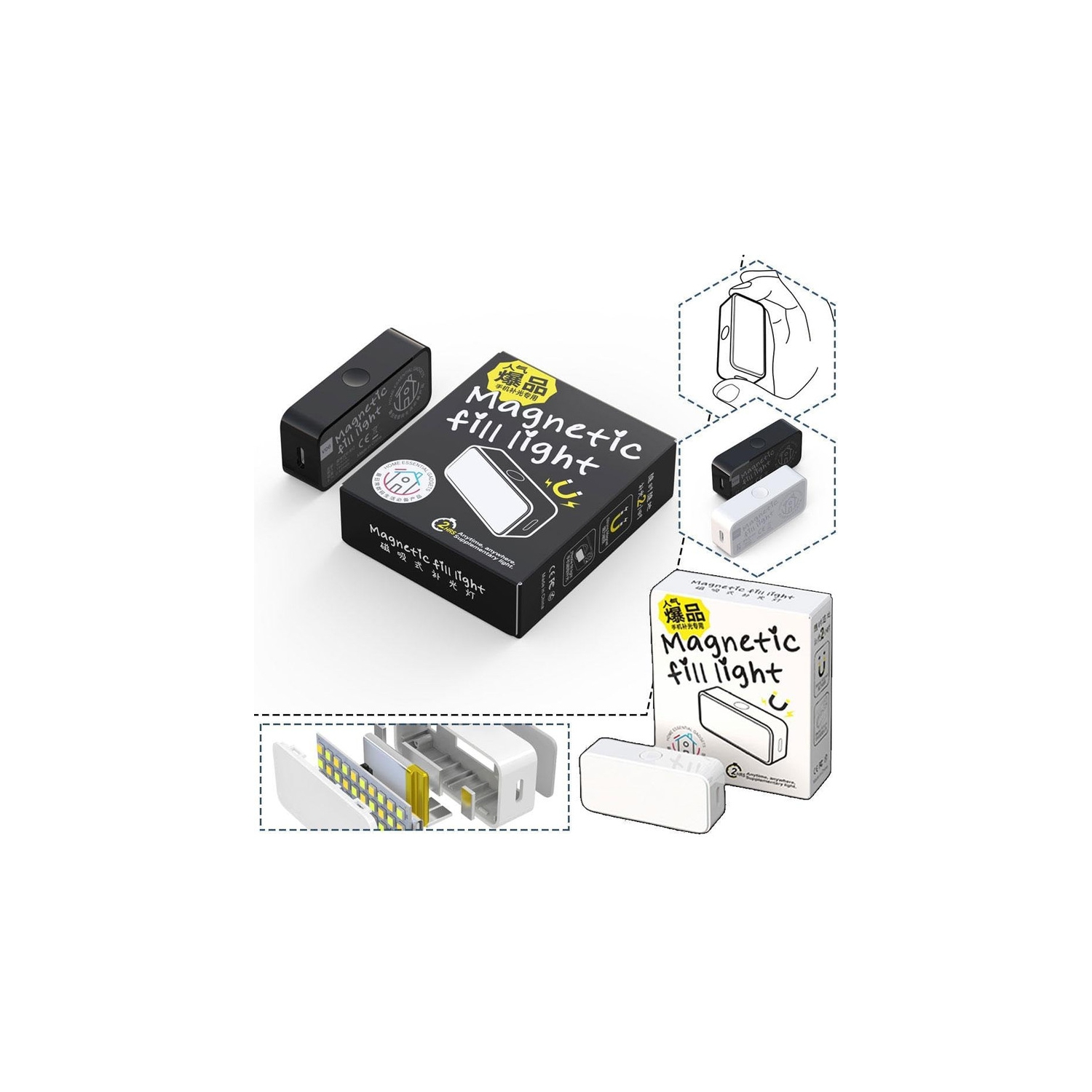 Mini Mobile Phone Selfie Fill Light LED Magnetic Selfie Light for Phone Portable Rechargeable Selfie Light with 3 Lights Modes for Phone iPad Camera