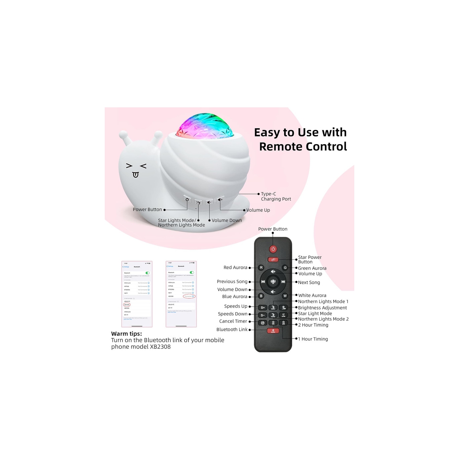 Star Projector Night Light, 4 in 1 Aurora Galaxy Projector Lights, Snail Kid Night Lights