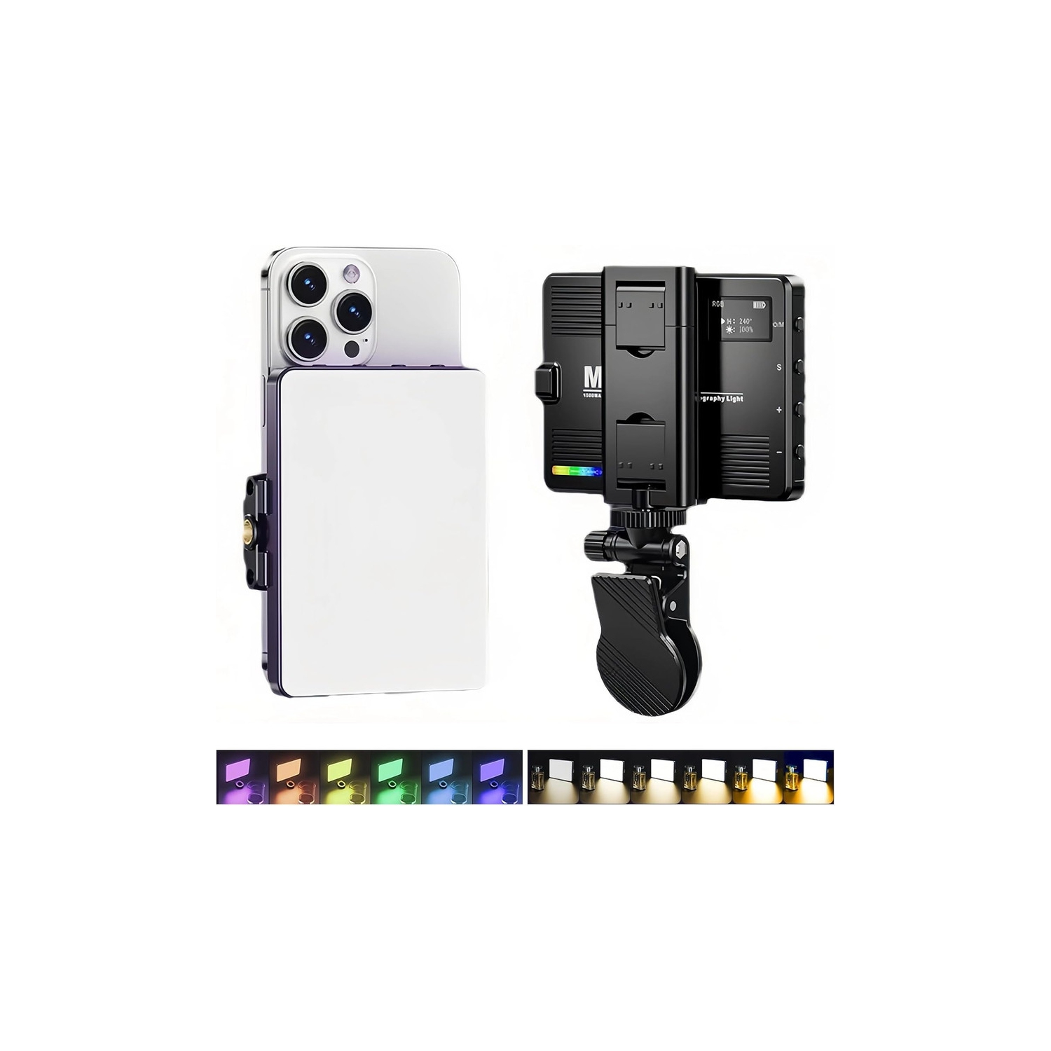 LED Selfie Light for Phone, 1500mAh Rechargeable Selfie Light RGB Full Color Cell Phone Clip on Video Light, Dimming 3000K to 9900K LED Portable