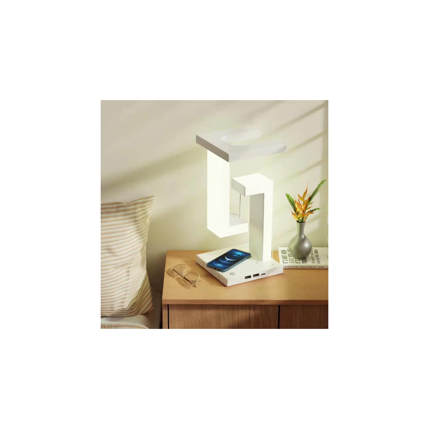 Lampe de table à chargement sans fil, lampe de table 2 en 1 avec lampe DEL et chargeur sans fil, lampe de table avec capteur de charge sans fil,