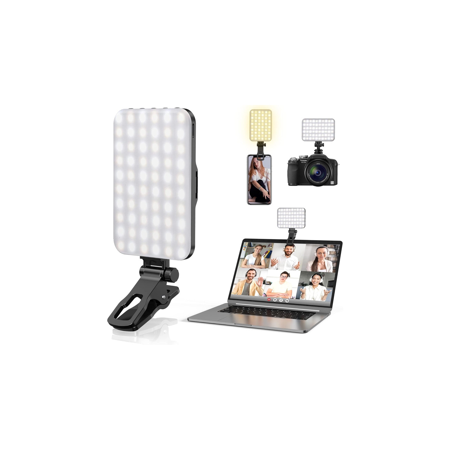 Lampe à égoportrait, lampe d'appoint rechargeable à 60 DEL 2200&nbsp;mAh pour téléphone cellulaire, 7 modes, luminosité à 10 niveaux, lampe portative