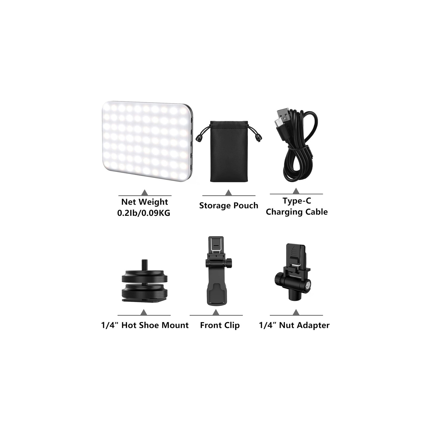 Lampe à égoportrait, lampe d'appoint rechargeable à 60 DEL 2200 mAh pour téléphone cellulaire, 7 modes, luminosité à 10 niveaux, lampe portative