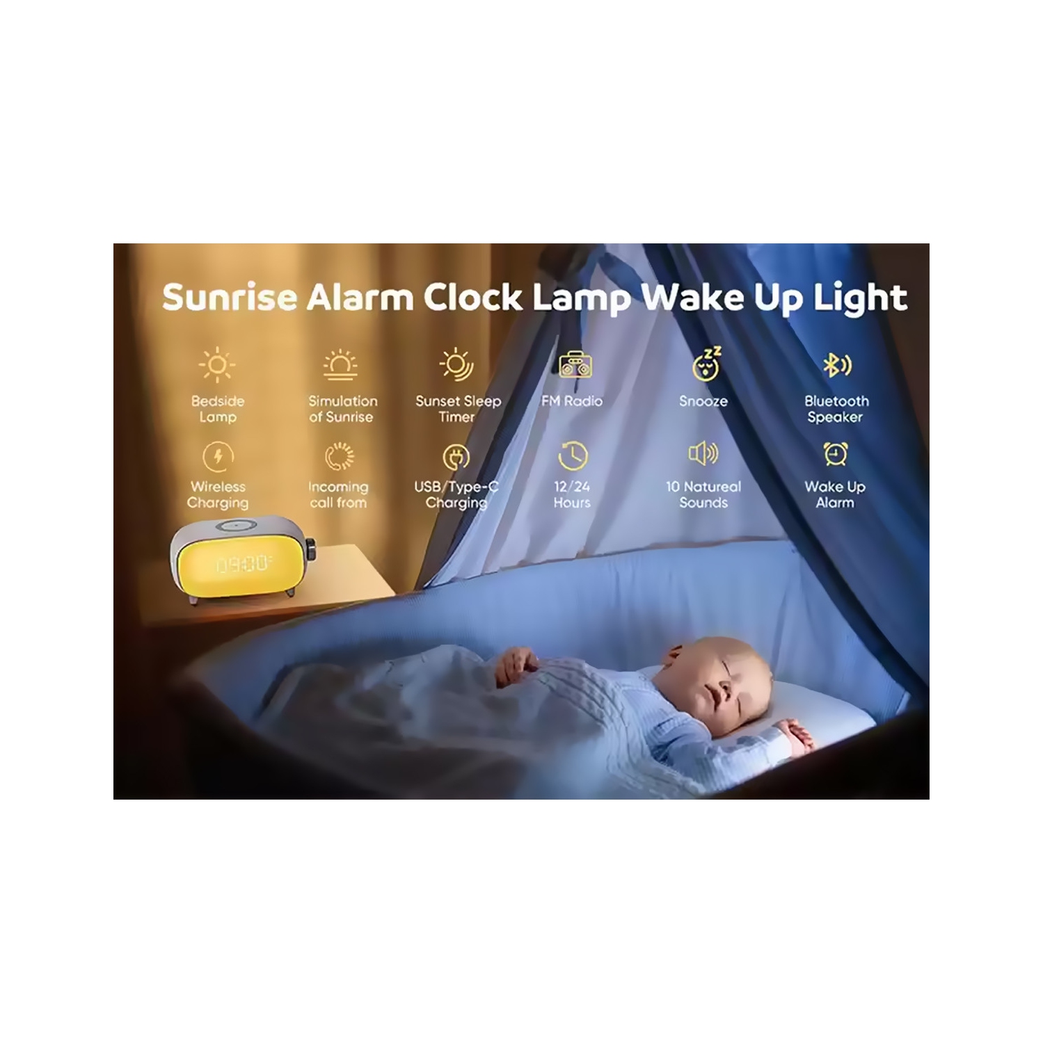 Sunrise Sunset Alarm Clock Light 15w Wireless Charger Night Light Watch Wake-up Light