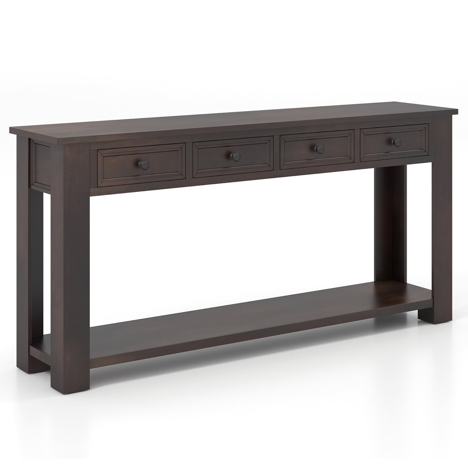 Gymax 63'' Farmhouse Entryway Table with 4 Storage Drawers and Open Shelf Espresso