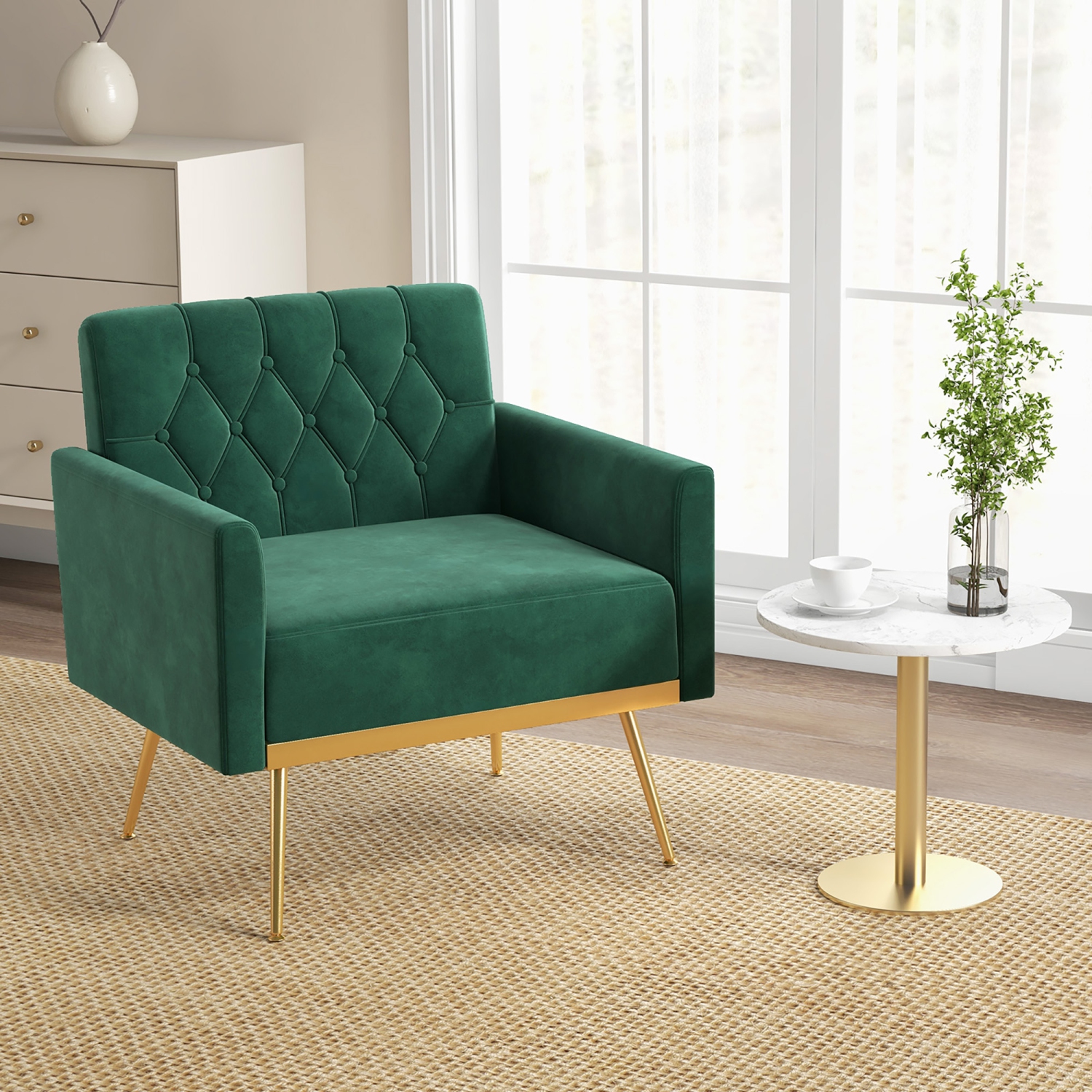 Gymax 2PCS Modern Velvet Accent Chair w/ Button Tufted Back Golden Metal Legs