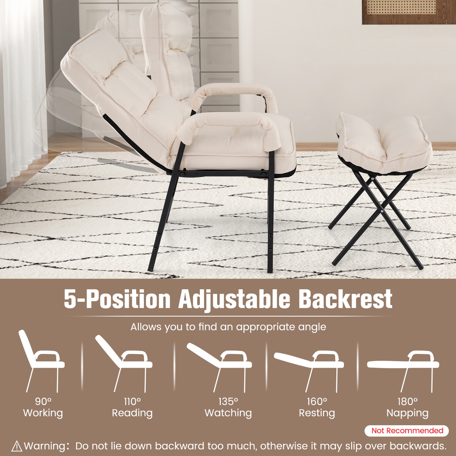 Gymax Modern Accent Chair w/ Ottoman Linen Fabric Arm Chair w/ Adjustable Backrest