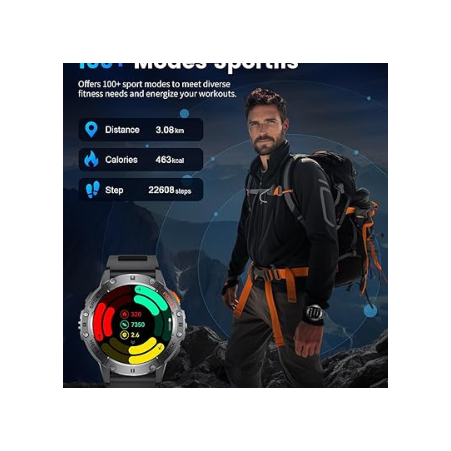 LIGE Military Smart Watch with Bluetooth Call,1.43" HD AMOLED Fitness Tracker with IP68 Waterproof 100+Sports Modes for Android iOS, 530mAh