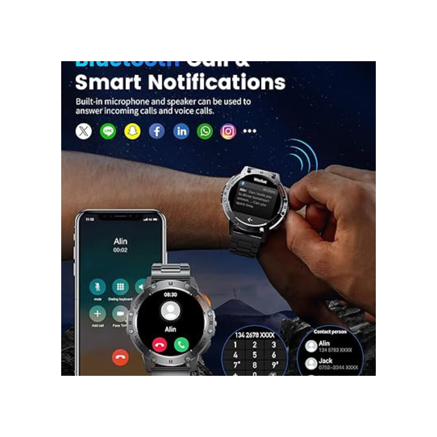 LIGE Military Smart Watch with Bluetooth Call,1.43" HD AMOLED Fitness Tracker with IP68 Waterproof 100+Sports Modes for Android iOS, 530mAh