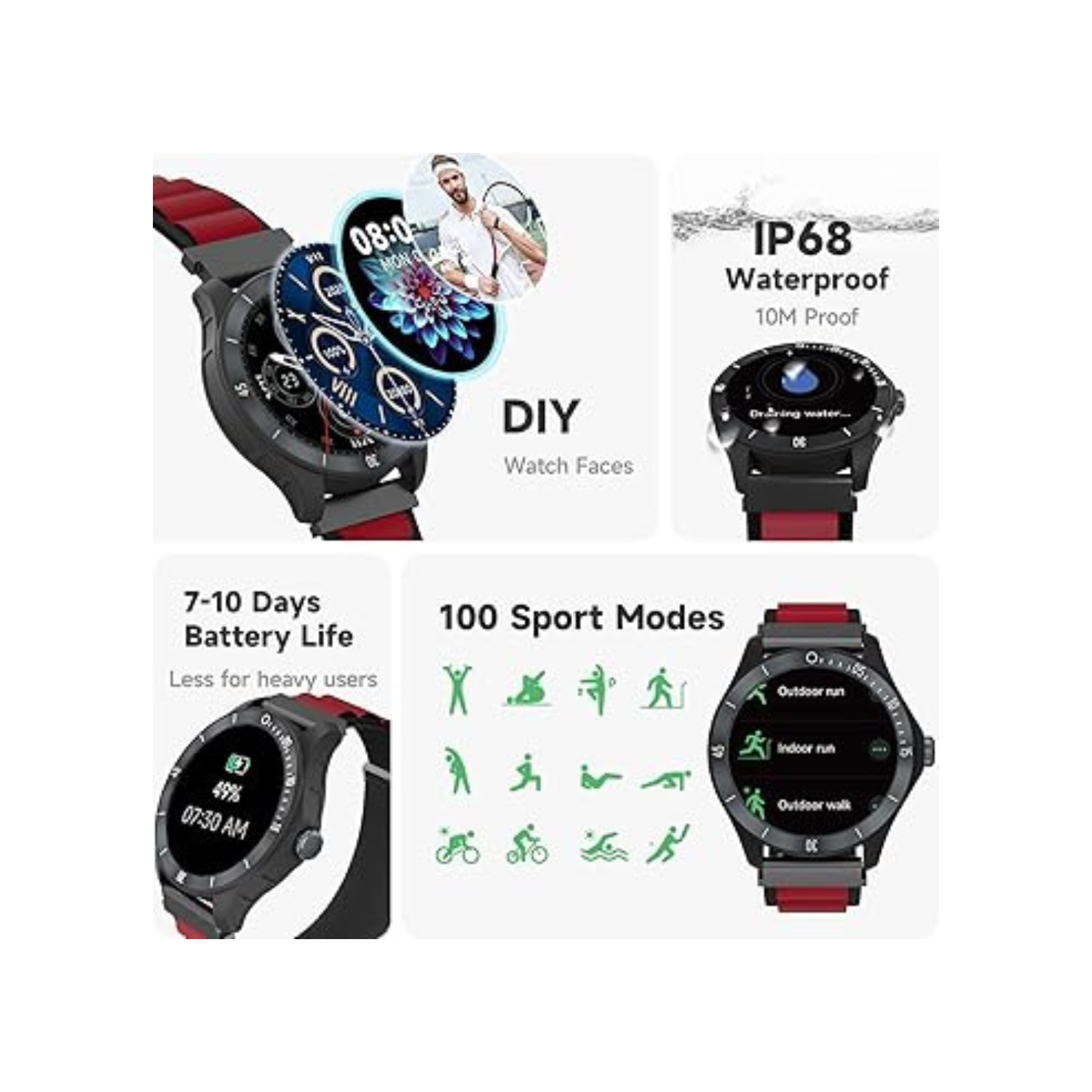 Smart Watch for Men Alexa Built-in, 44mm Fitness Tracker with Answer/Make Calls, IP68 Waterproof/Sleep Tracker/100 Sports, Fitness Watch Compatible