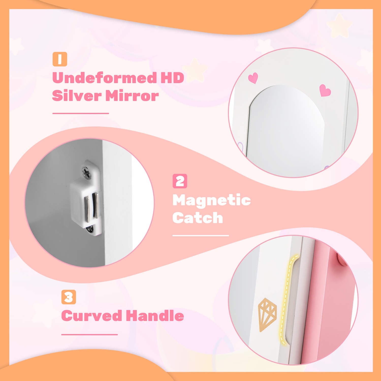 Gymax Kids Jewelry Cabinet Standing Children Jewelry Organizer w/ Full-Length Mirror