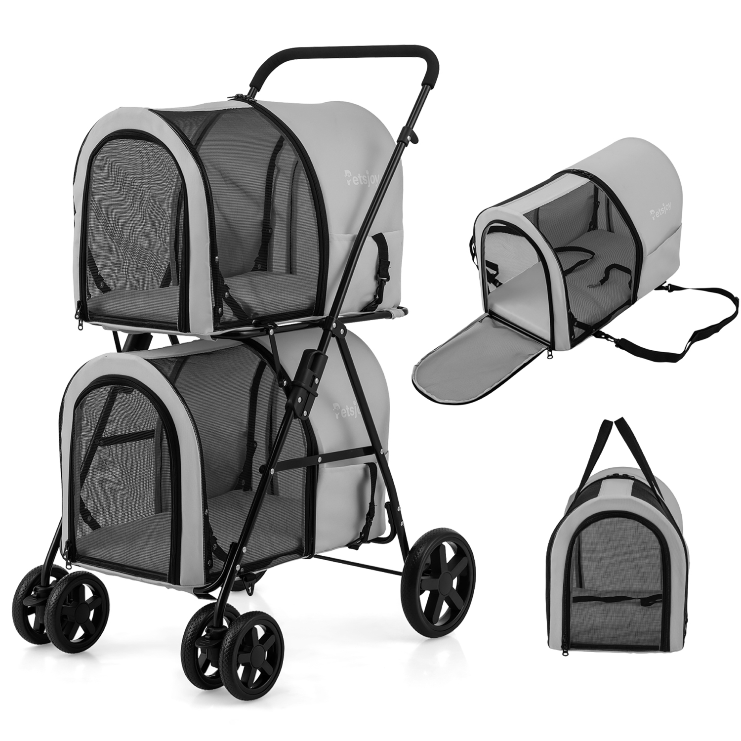 Gymax 4-in-1 Double Pet Stroller w/ Detachable Carrier Travel Carriage for Cats