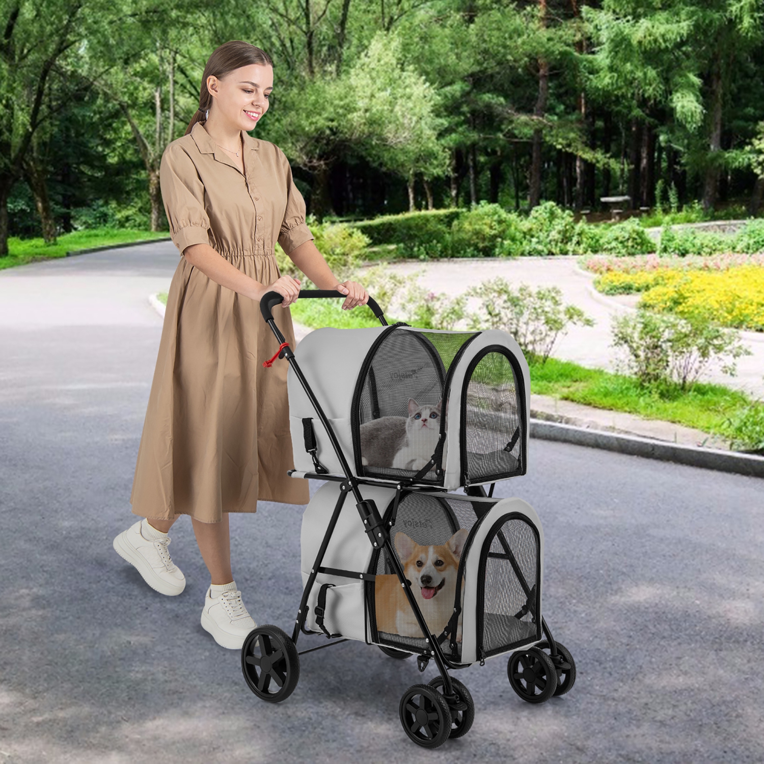 Gymax 4-in-1 Double Pet Stroller w/ Detachable Carrier Travel Carriage for Cats