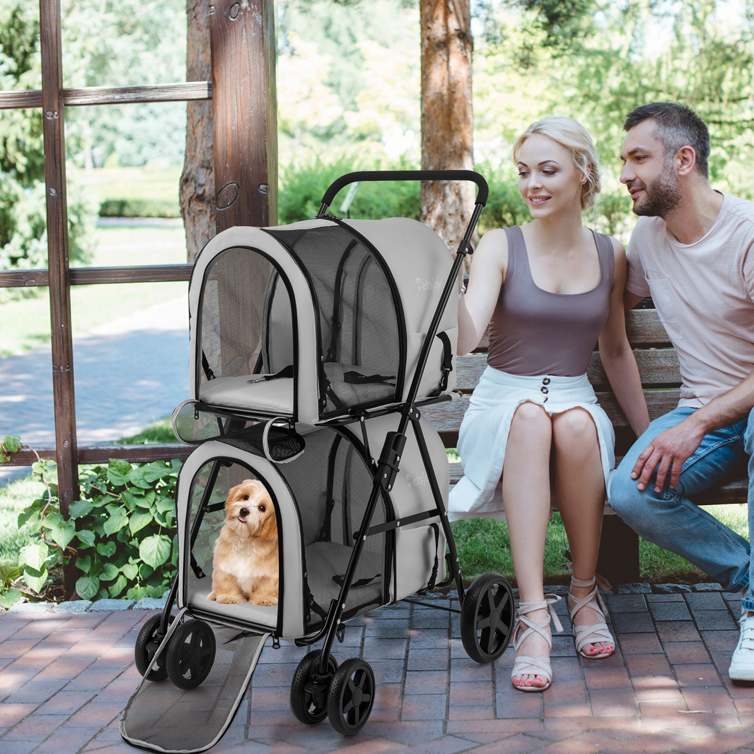 Gymax 4-in-1 Double Pet Stroller w/ Detachable Carrier Travel Carriage for Cats