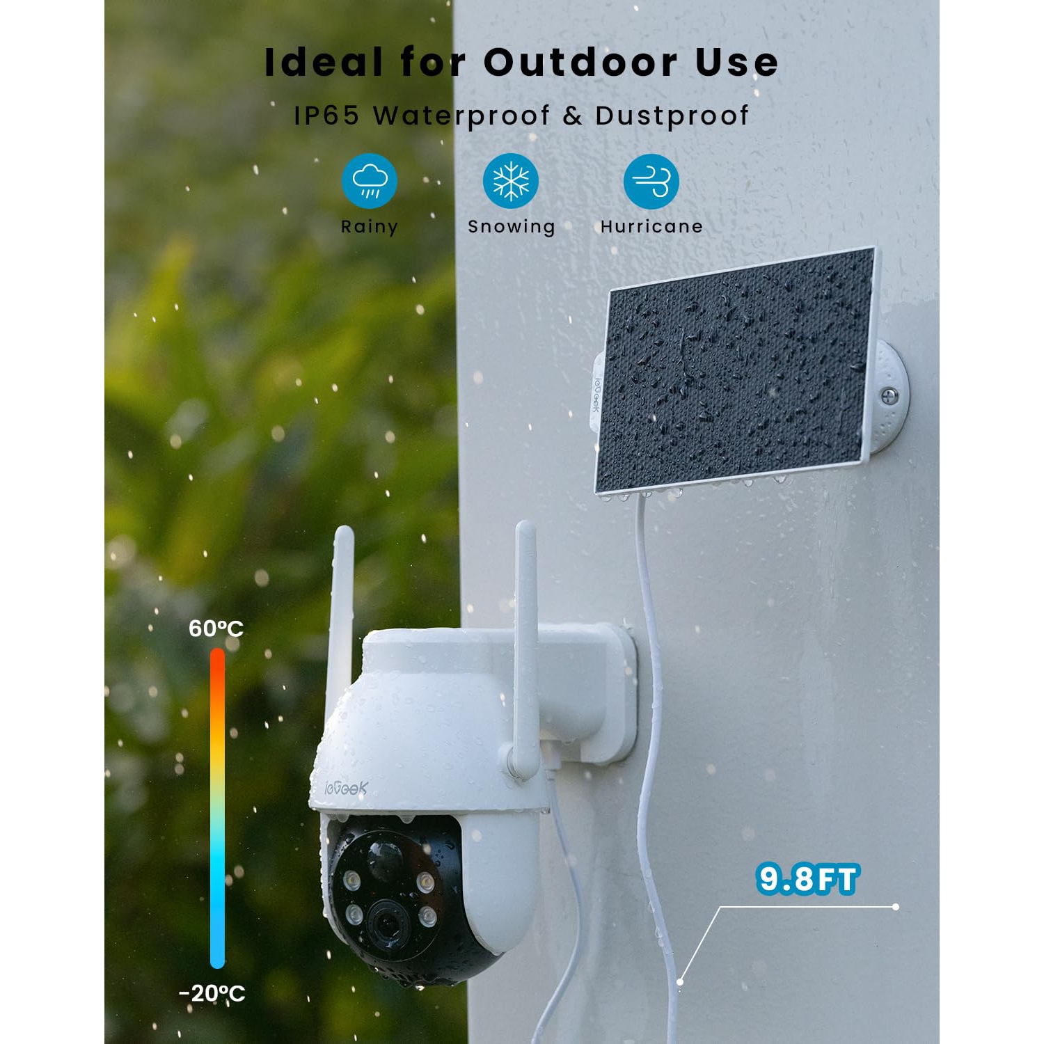 ieGeek 2K Solar Security Cameras Wireless Outdoor, WiFi , 360°PTZ Cam with 3MP Color Night Vision, PIR Motion Detection, 2-Way Audio, Alarm