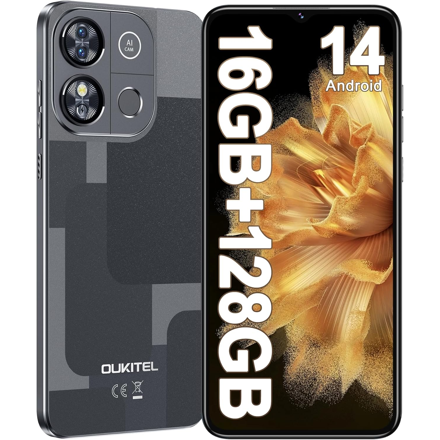 Oukitel C57Pro Smartphone, 4000mAh Battery, HD6.52" Display, 128G-Black-Unlocked