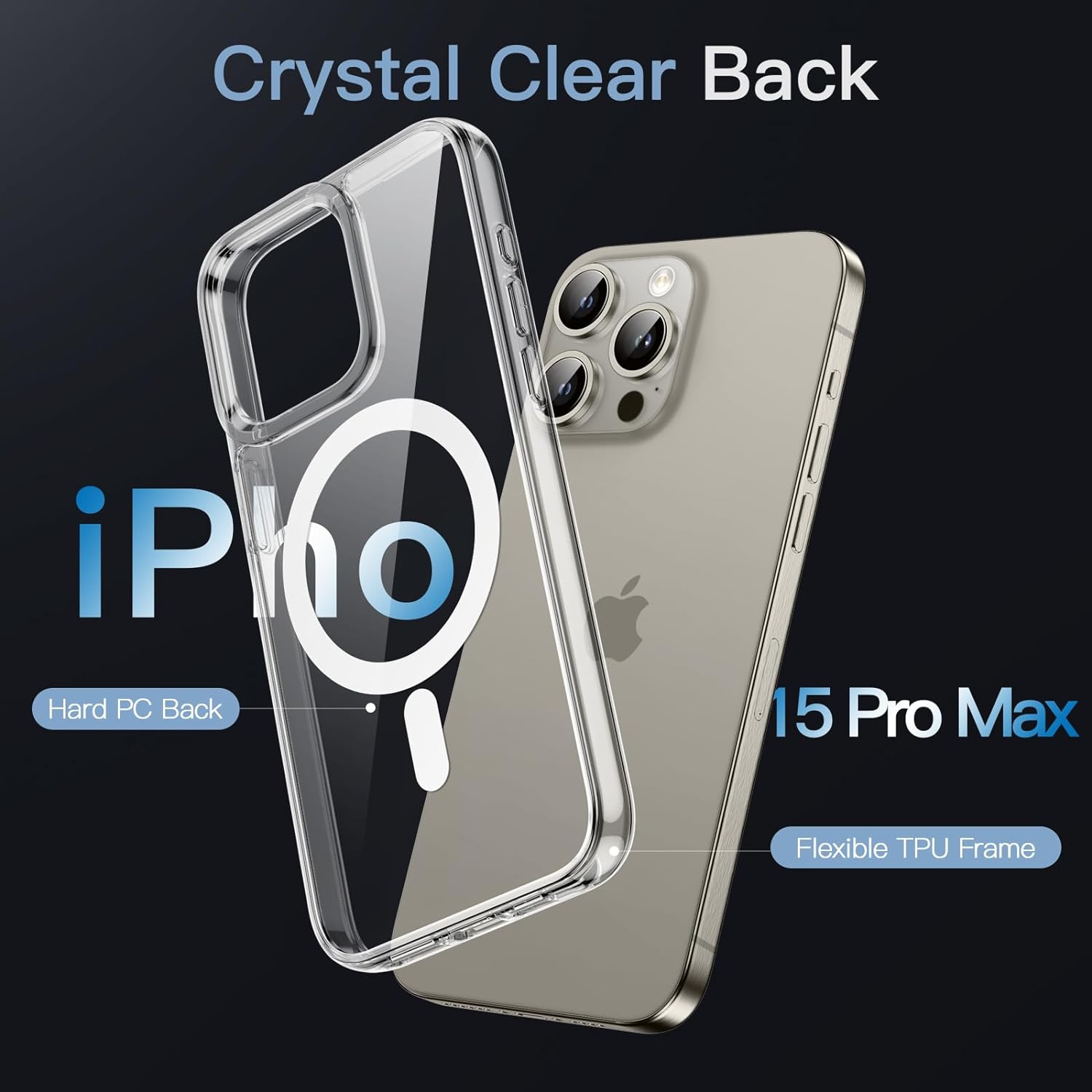 Étui pour iPhone 15 Pro Max Compatible avec MagSafe, étui de téléphone transparent Strong Magnetic antirayure antichoc