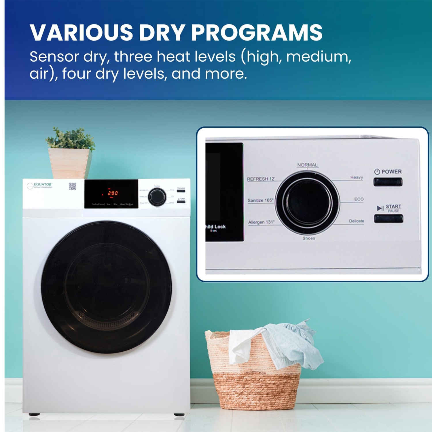 Capteur d'air ventilé 220&nbsp;V de 24&nbsp;po d'Equator ASSAINISSEMENT pour sécheuse 4 pi3/18&nbsp;lb à commande tactile NUMÉRIQUE