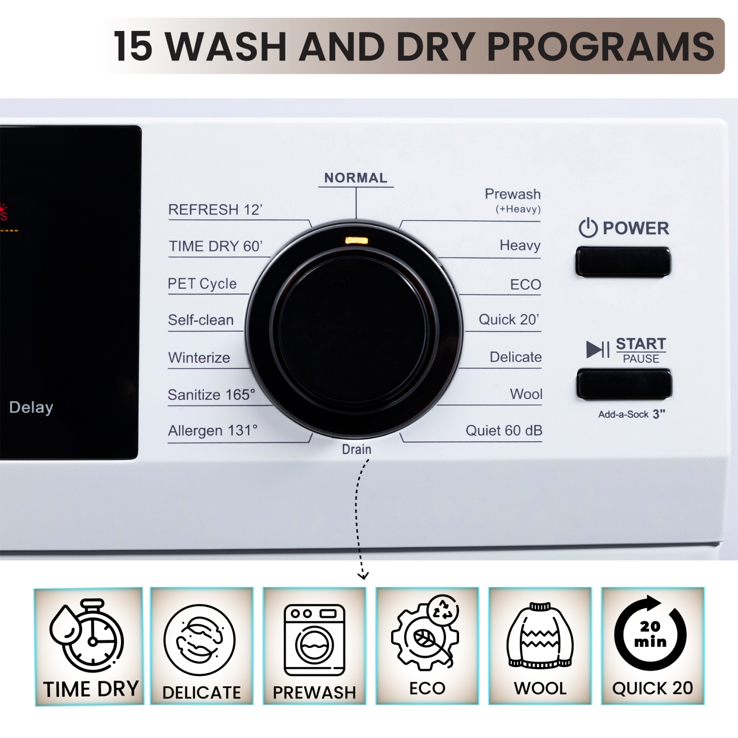 All-in-one Washer Dryer Ventless FULLY BUILTIN 0-CLEARANCE 1.62cf/15lbs 110V 1400RPM