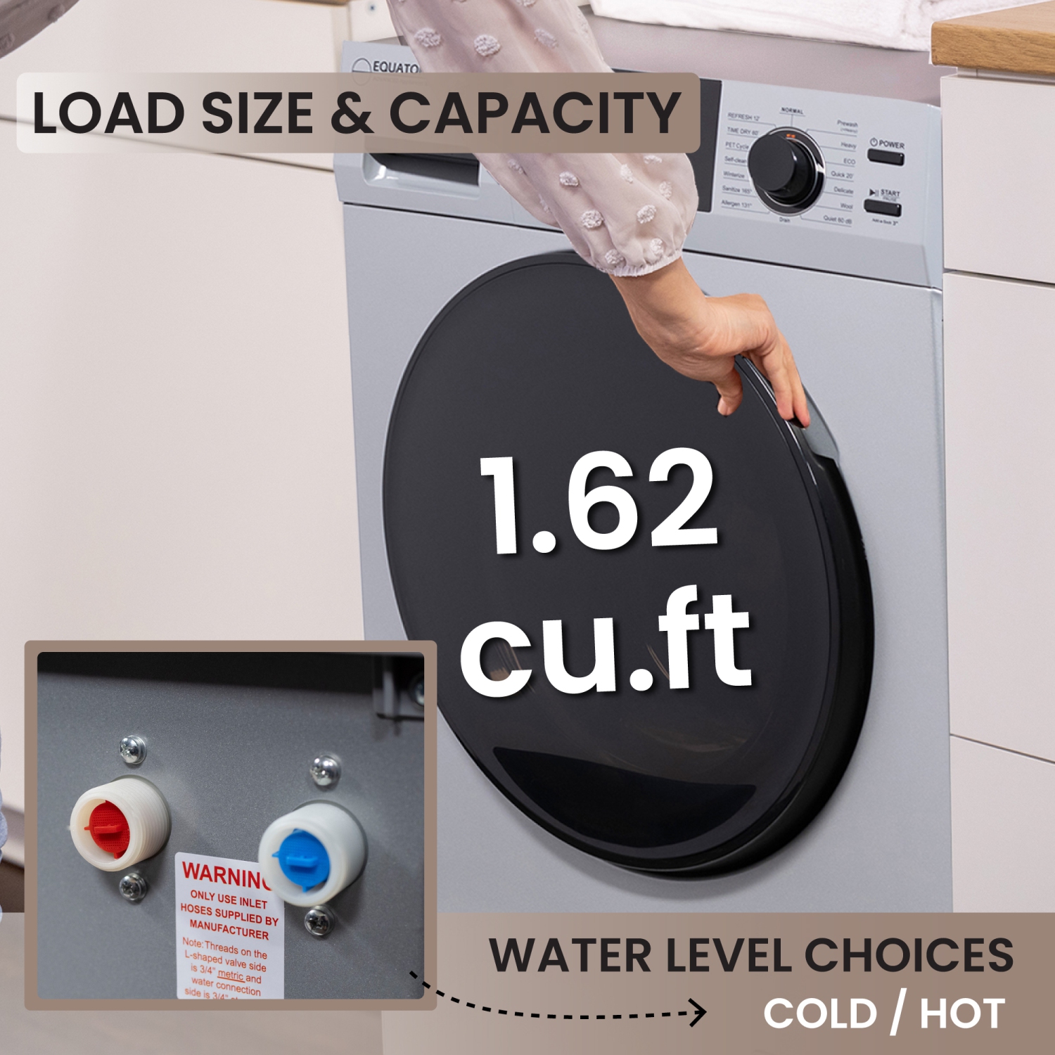 All-in-one Washer Dryer Ventless FULLY BUILTIN 0-CLEARANCE 1.62cf/15lbs 110V 1400RPM