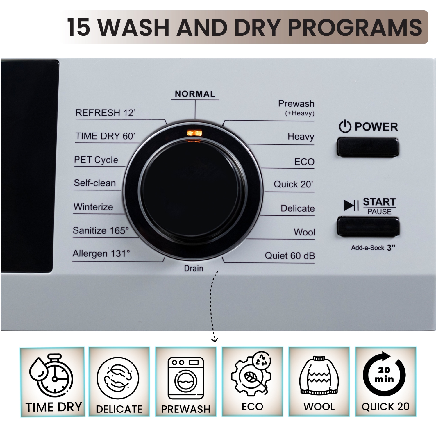 All-in-one Washer Dryer Ventless FULLY BUILTIN 0-CLEARANCE 1.62cf/15lbs 110V 1400RPM