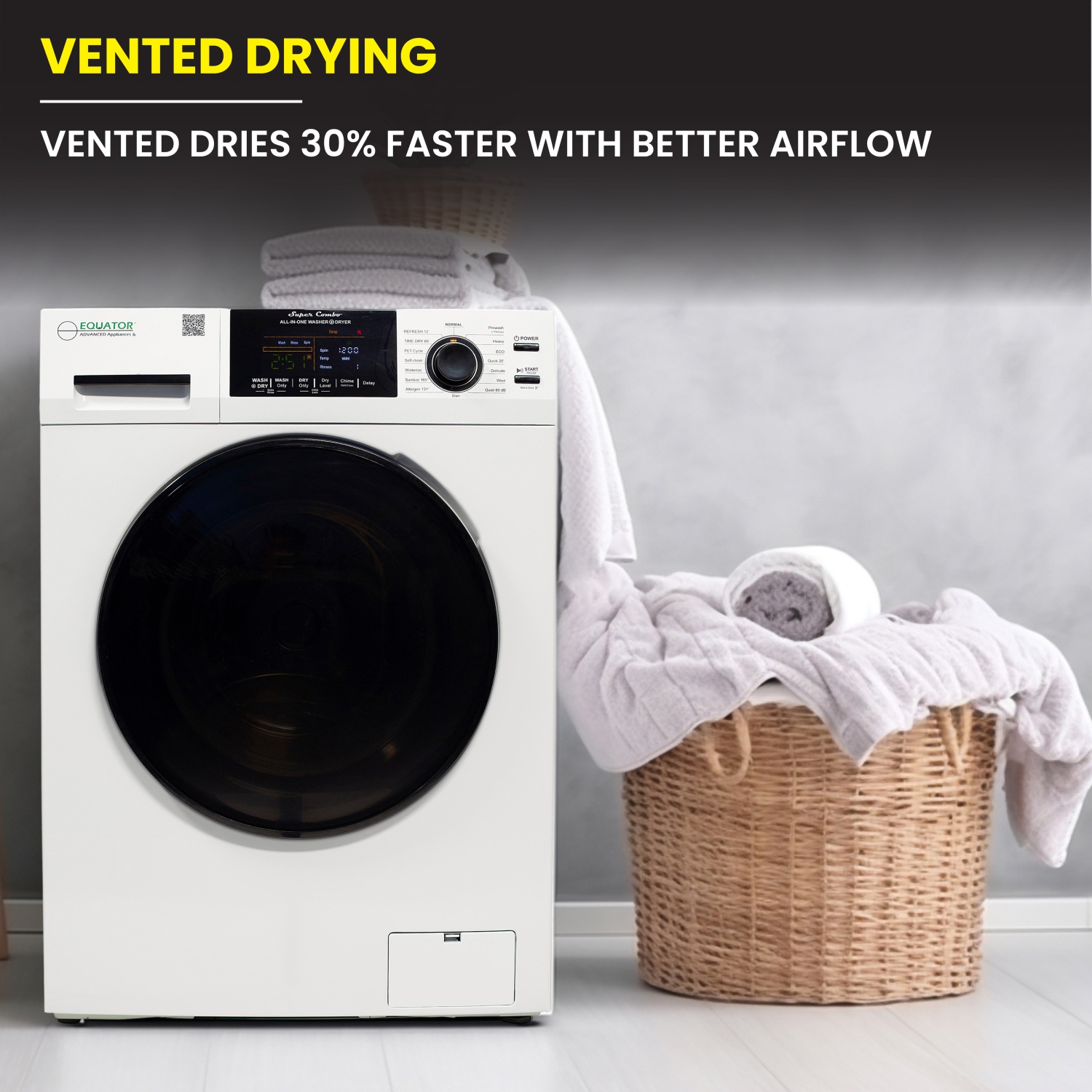 Equator All-in-One Winterized Washer Dryer VENTED-DRY 30% FASTER than Condense 15lb 110V