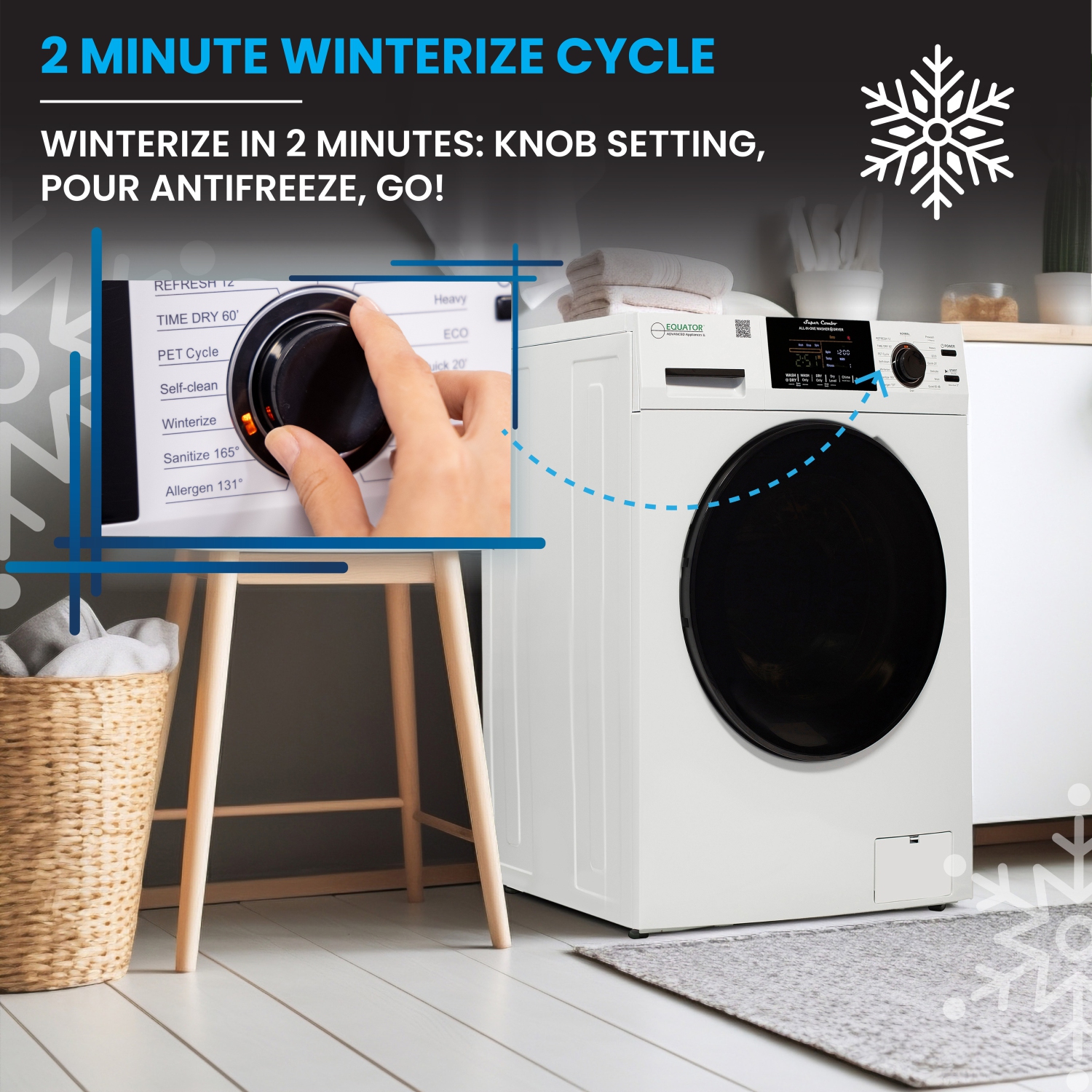 Equator All-in-One Winterized Washer Dryer VENTED-DRY 30% FASTER than Condense 15lb 110V