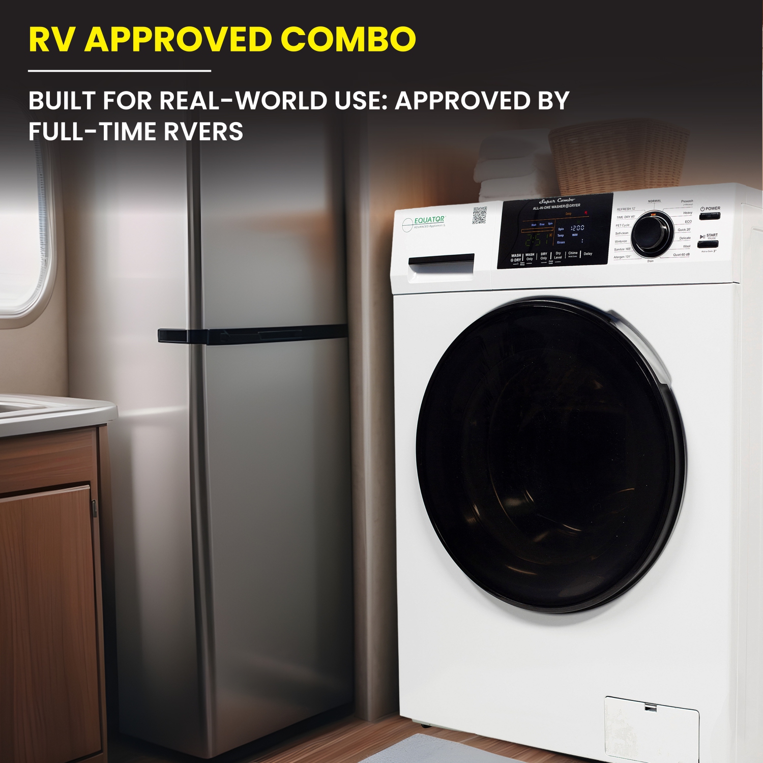 Equator All-in-One Winterized Washer Dryer VENTED-DRY 30% FASTER than Condense 15lb 110V