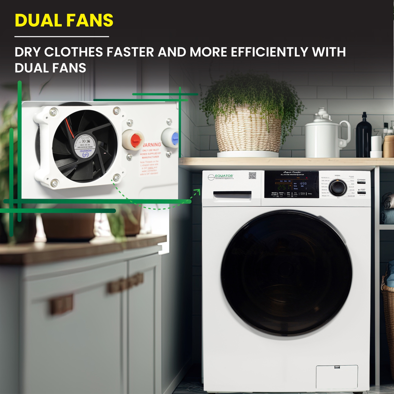 Equator All-in-One Winterized Washer Dryer VENTED-DRY 30% FASTER than Condense 15lb 110V