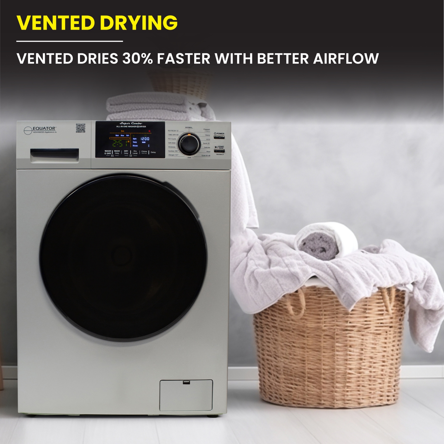 Laveuse-sécheuse tout-en-un Equator AVEC ÉVENT, sécheuse 30 % PLUS RAPIDE que la 110&nbsp;V 15&nbsp;lb condensée