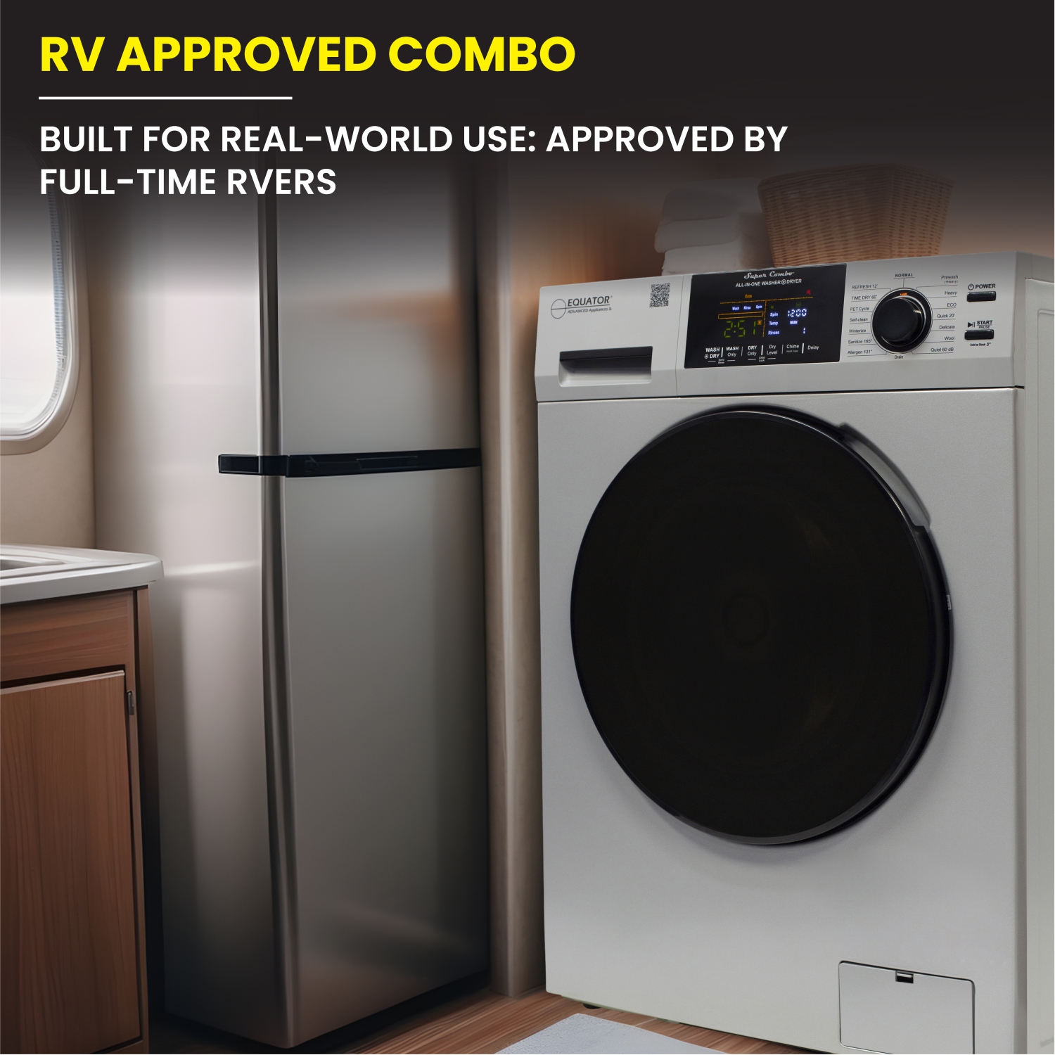 Laveuse-sécheuse tout-en-un Equator AVEC ÉVENT, sécheuse 30 % PLUS RAPIDE que la 110&nbsp;V 15&nbsp;lb condensée