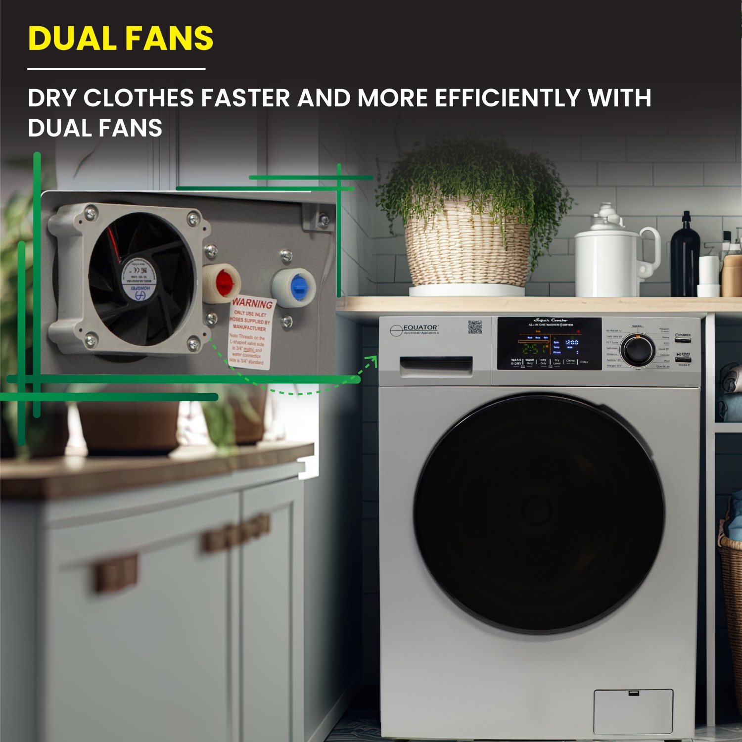 Laveuse-sécheuse tout-en-un Equator AVEC ÉVENT, sécheuse 30 % PLUS RAPIDE que la 110&nbsp;V 15&nbsp;lb condensée