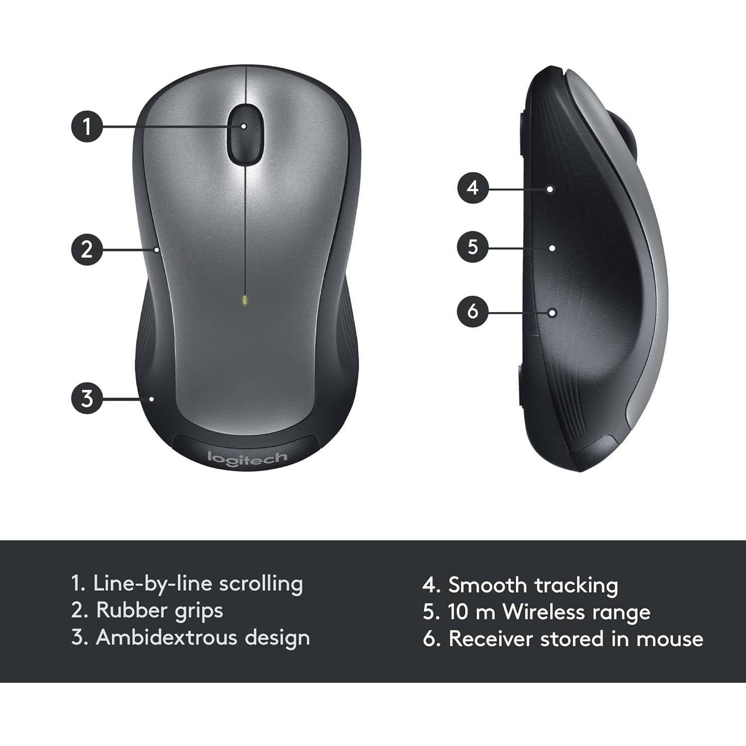 Refurbished Logitech M310 Wireless Mouse, 2.4 GHz with USB Nano Receiver, 1000 DPI Optical Tracking, 18 Month Life Battery, PC/Mac/Laptop - Silver