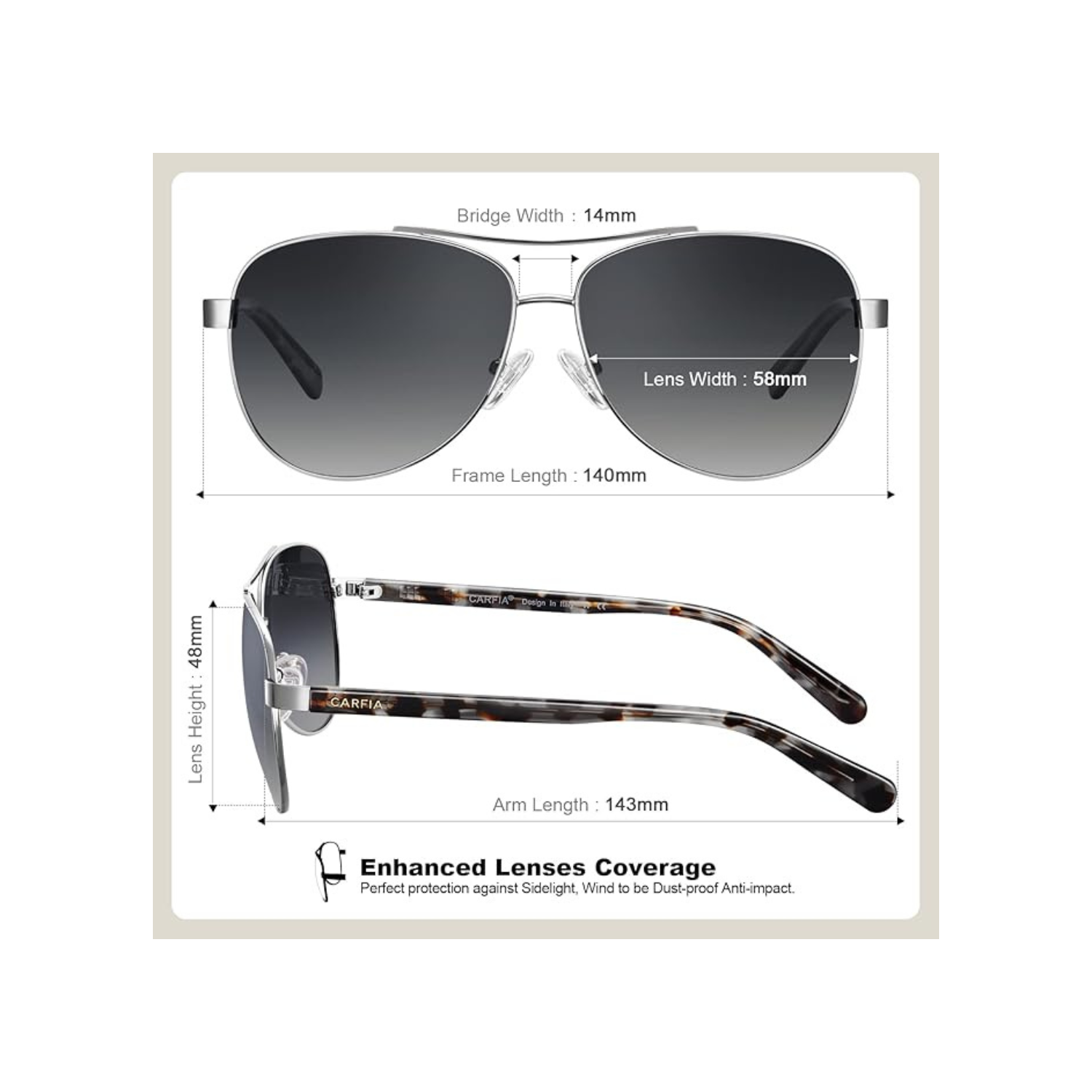 CARFIA Polarized Womens Sunglasses UV Protection Lightweight Sporting Metal Frame CA3216