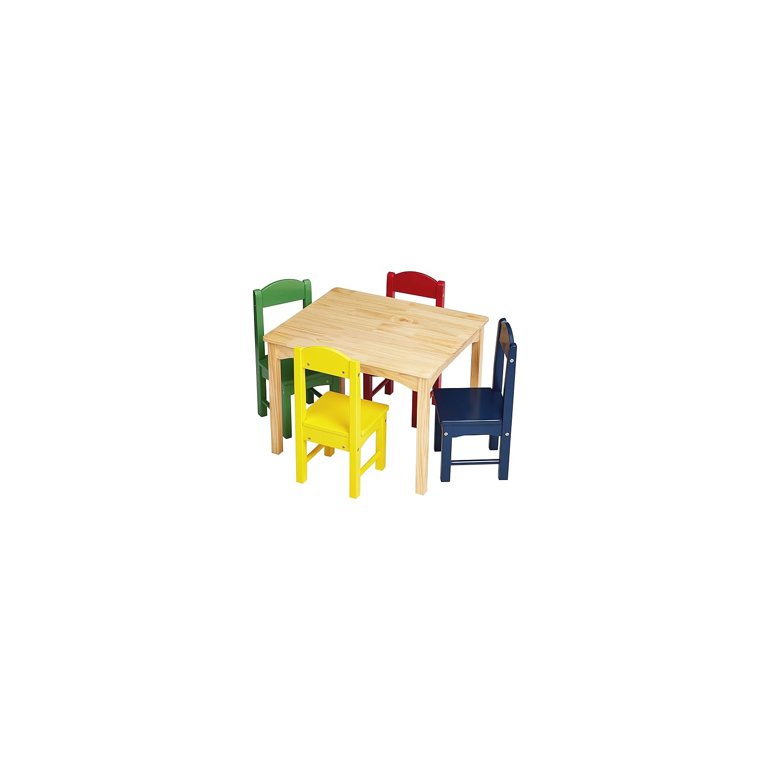 Amazon Basics Kids Wood Table and 4 Chair Set, Natural Table, Assorted Color Chairs