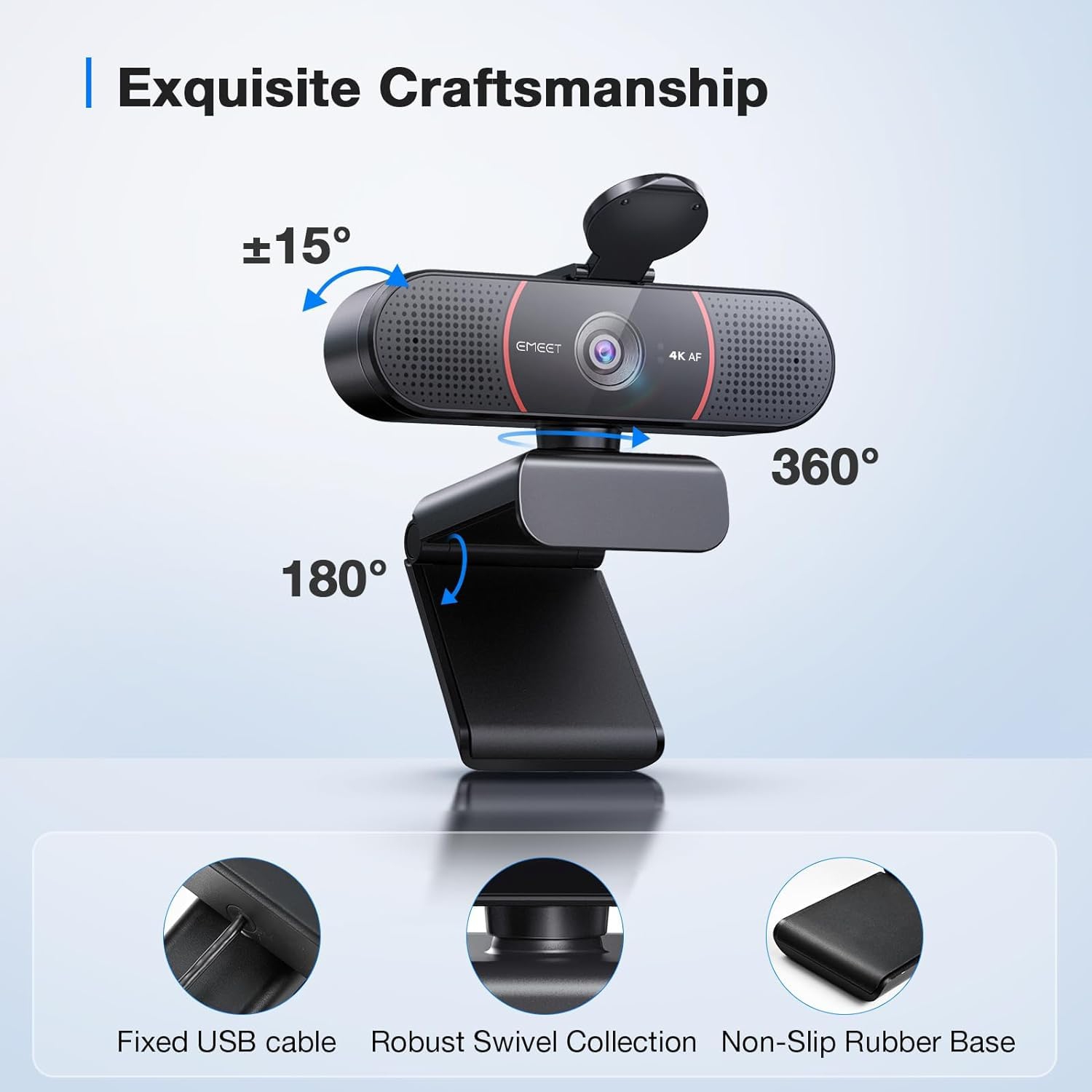 EMEET C960 4K Webcam for PC, 4K UHD Sony Sensor, TOF Auto Focus, Dual AI Noise-Cancelling Mics, Auto Light Correction, 66° FOV, Plug&Play Webcam with