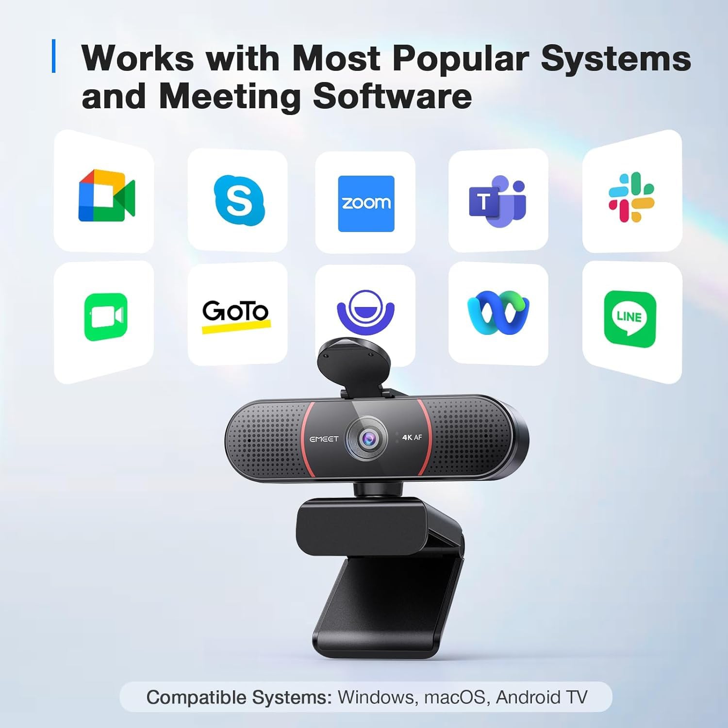 EMEET C960 4K Webcam for PC, 4K UHD Sony Sensor, TOF Auto Focus, Dual AI Noise-Cancelling Mics, Auto Light Correction, 66° FOV, Plug&Play Webcam with