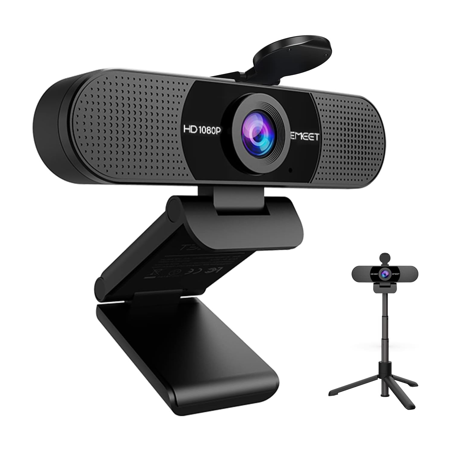 Caméra Web EMEET C960 avec trépied, caméra Web 1080p avec microphone, mini trépied à hauteur réglable, caméra Web C960 avec couvercle de