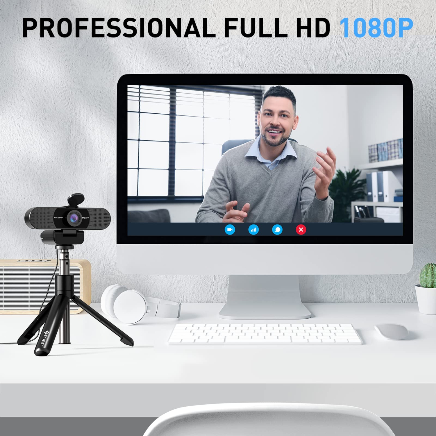 Caméra Web EMEET C960 avec trépied, caméra Web 1080p avec microphone, mini trépied à hauteur réglable, caméra Web C960 avec couvercle de