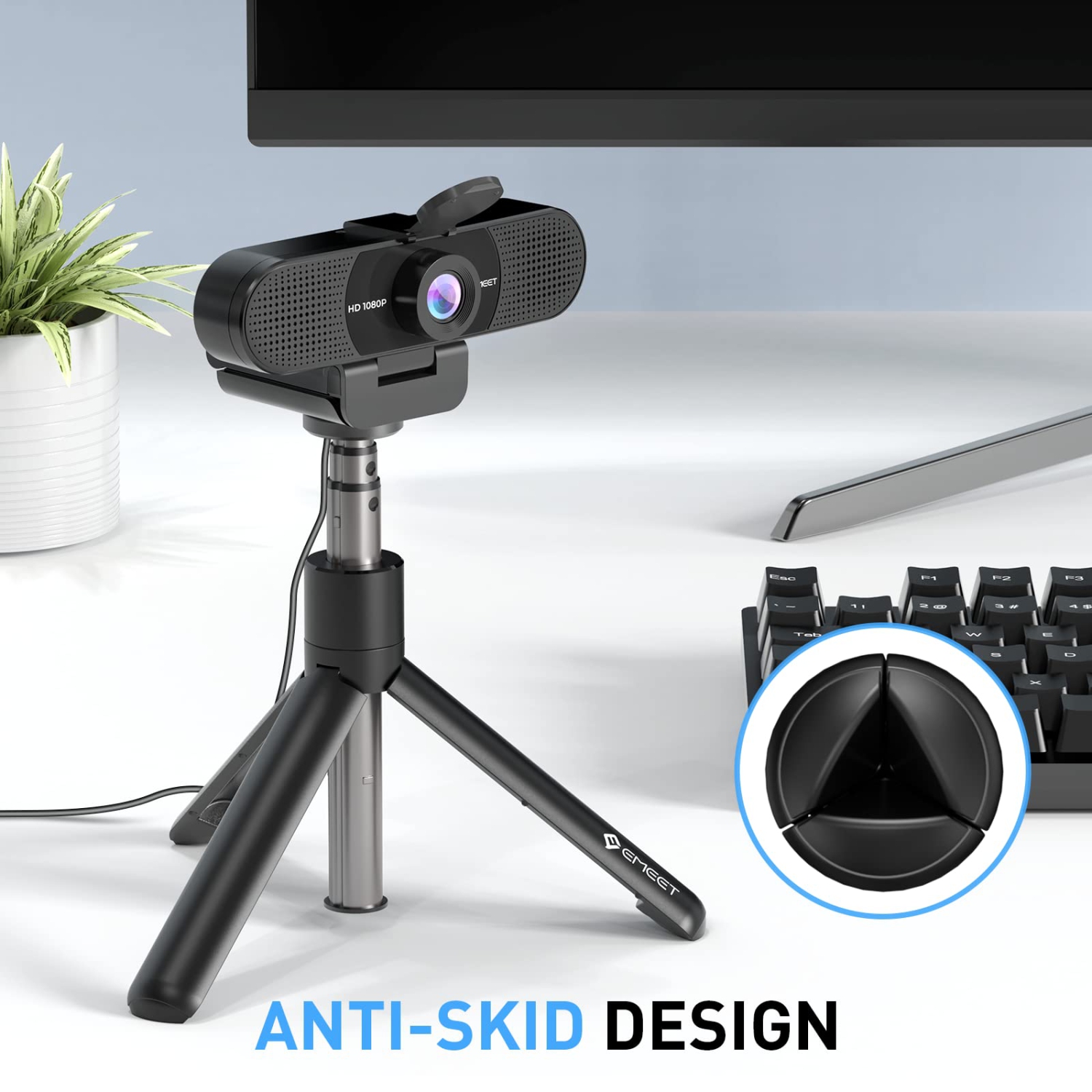 Caméra Web EMEET C960 avec trépied, caméra Web 1080p avec microphone, mini trépied à hauteur réglable, caméra Web C960 avec couvercle de