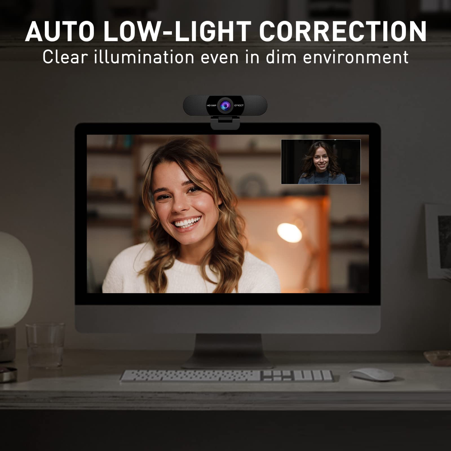 Caméra Web EMEET C960 avec trépied, caméra Web 1080p avec microphone, mini trépied à hauteur réglable, caméra Web C960 avec couvercle de