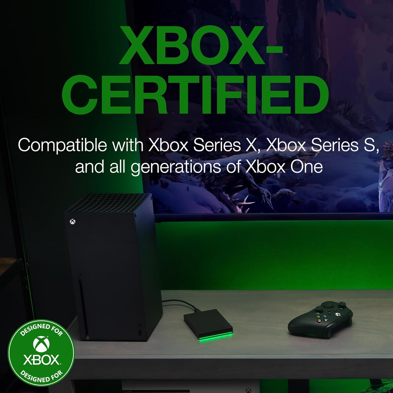 Seagate Game Drive for Xbox 4TB External Hard Drive Portable HDD - USB 3.2 Gen 1, Black with Built-in Green LED bar