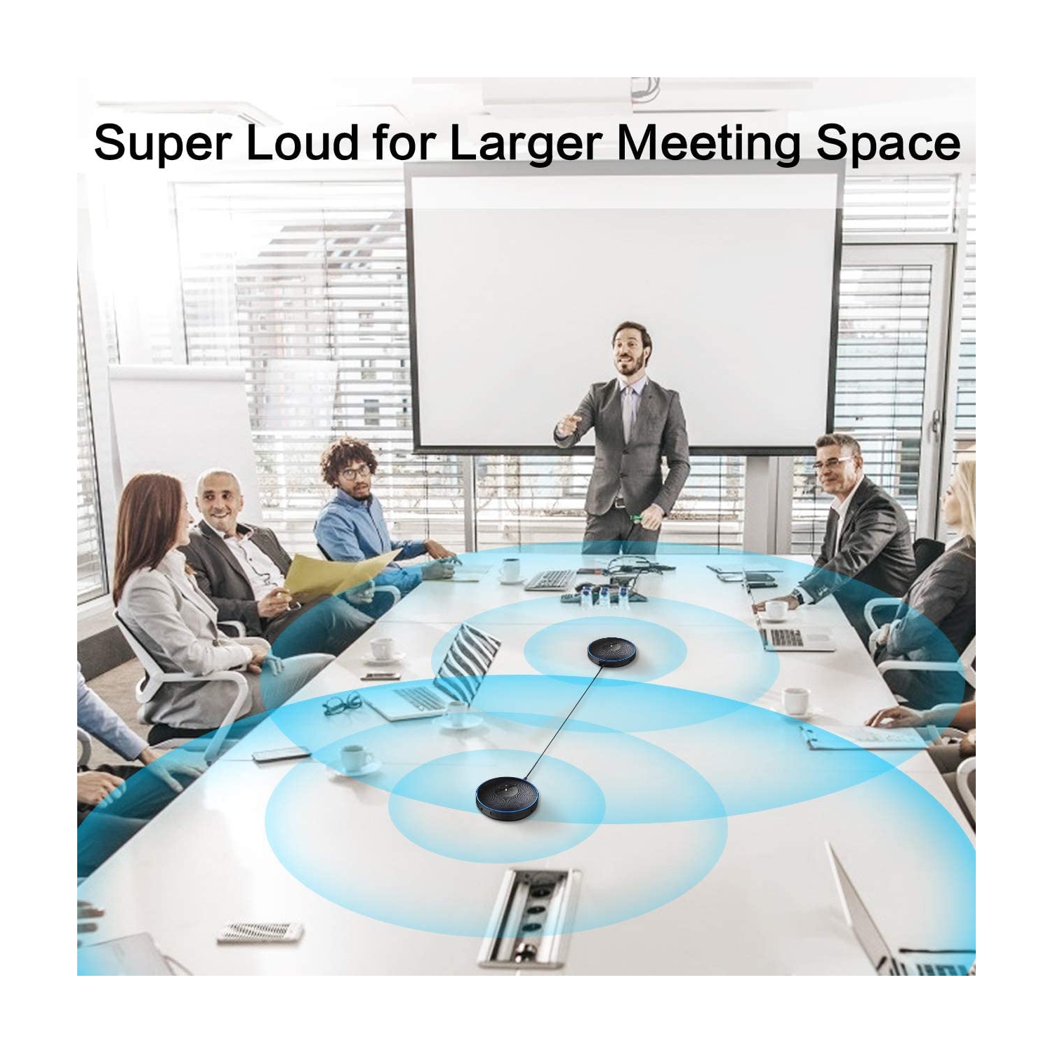 EMEET Bluetooth Speakerphone - Daisy Chain/Use Alone up to 16 attendees, M220 Professional Wireless Speakerphone 360°Voice Pick-up 8 AI Noise