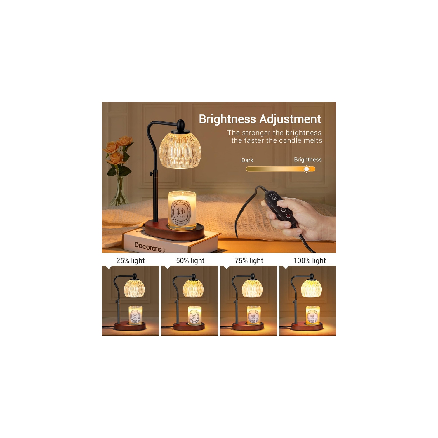Candle Lamp with Timer & Dimmer - Height Adjustable for Scented Candles, With 2 * 50W Bulbs - Home Decor Gift for Mothers Day